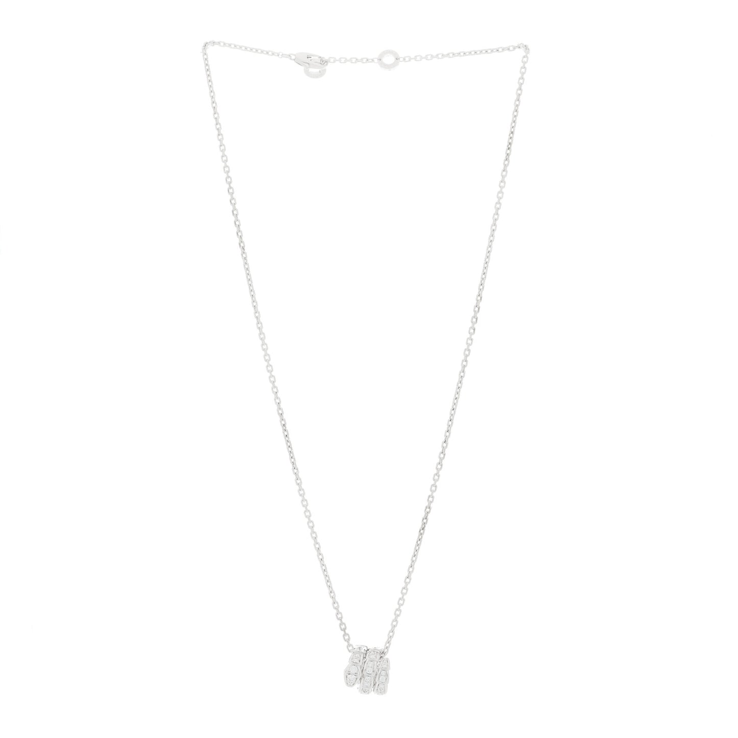 18K White Gold Diamond Serpenti Viper Pave Pendant Necklace