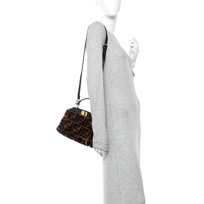 Fendi Shearling Nappa Macro FF 1974 Mini Peekaboo Iconic Satchel Tobacco Black 2 of 9