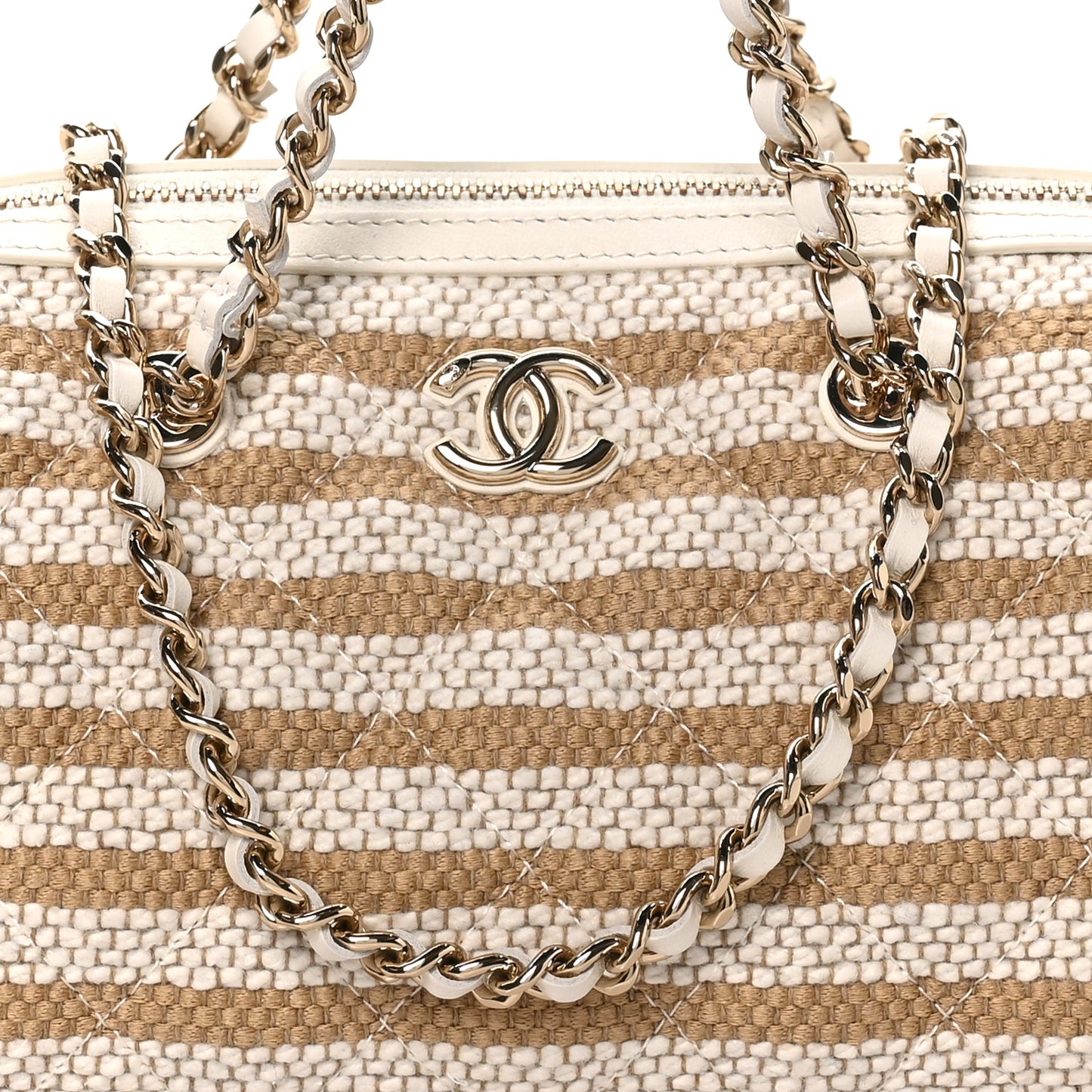 Printed Fabric Clutch With Chain Beige Light Beige