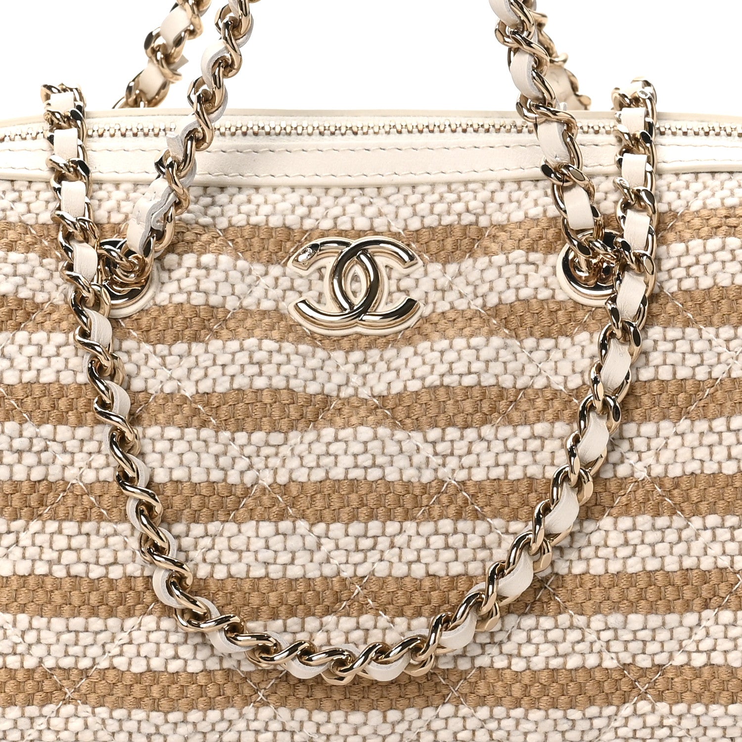 Chanel Printed Fabric Clutch With Chain Beige Light Beige 7 of 9