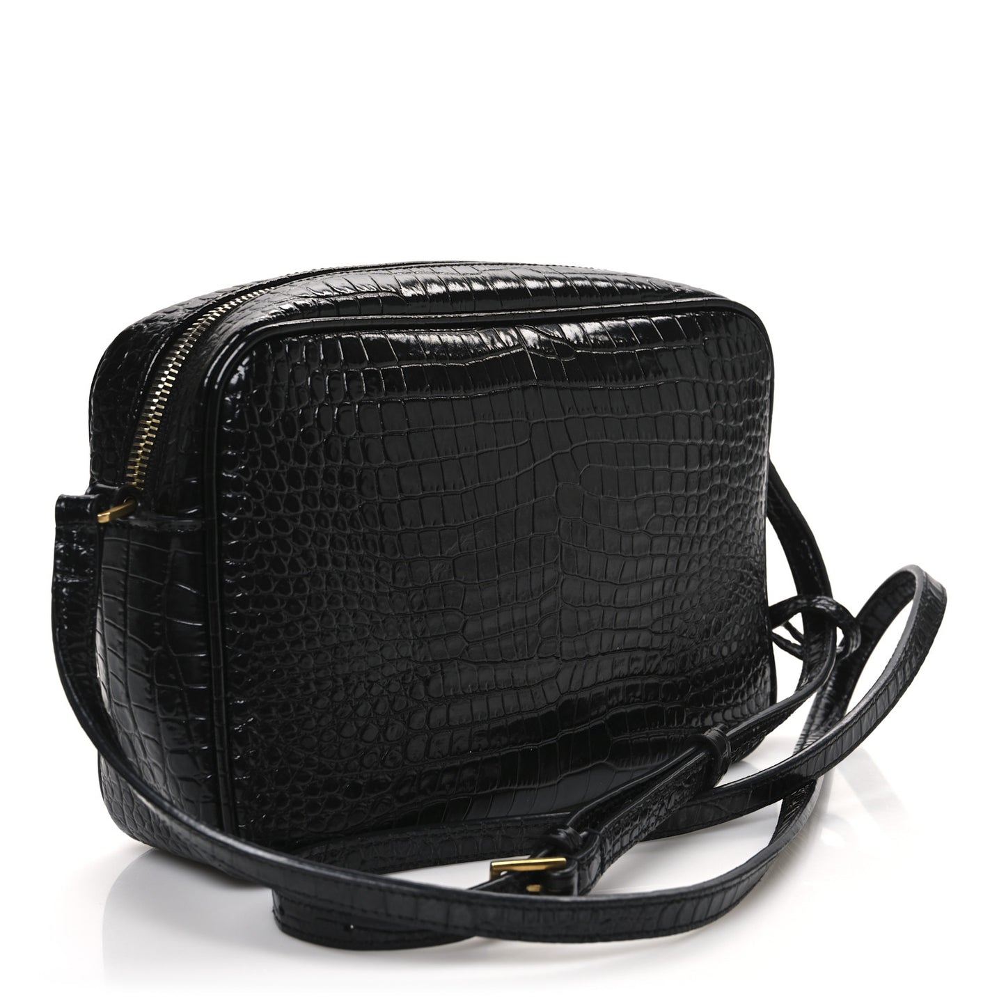 Patent Calfskin Crocodile Embossed Monogram Lou Camera Bag Black