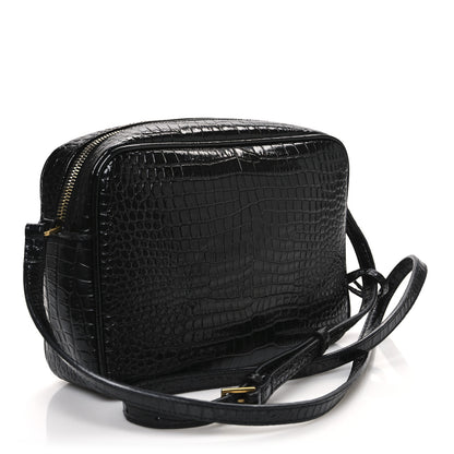 Saint Laurent Patent Calfskin Crocodile Embossed Monogram Lou Camera Bag Black 3 of 13