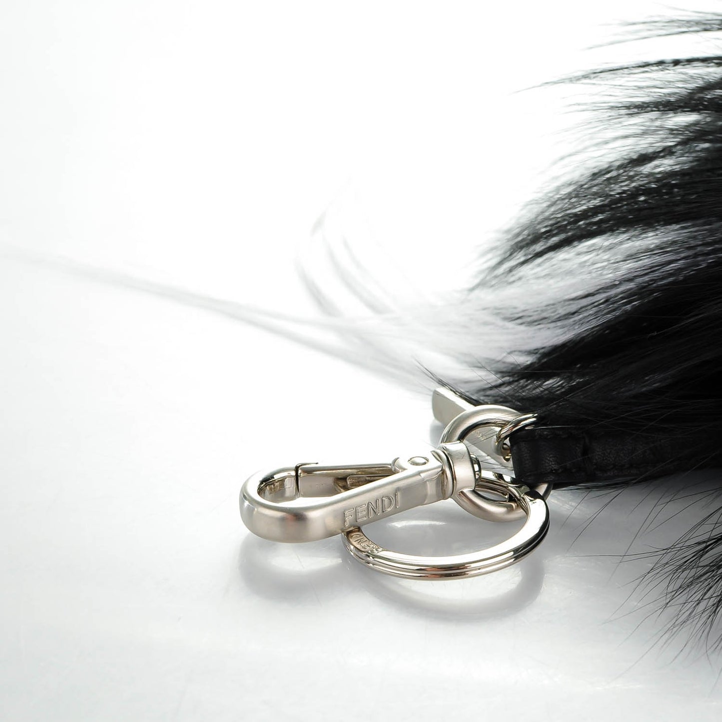 Cuoio Romano Goat Fox Fur Metal Stitch Triangle Monster Eyes Cube Bag Charm Black White