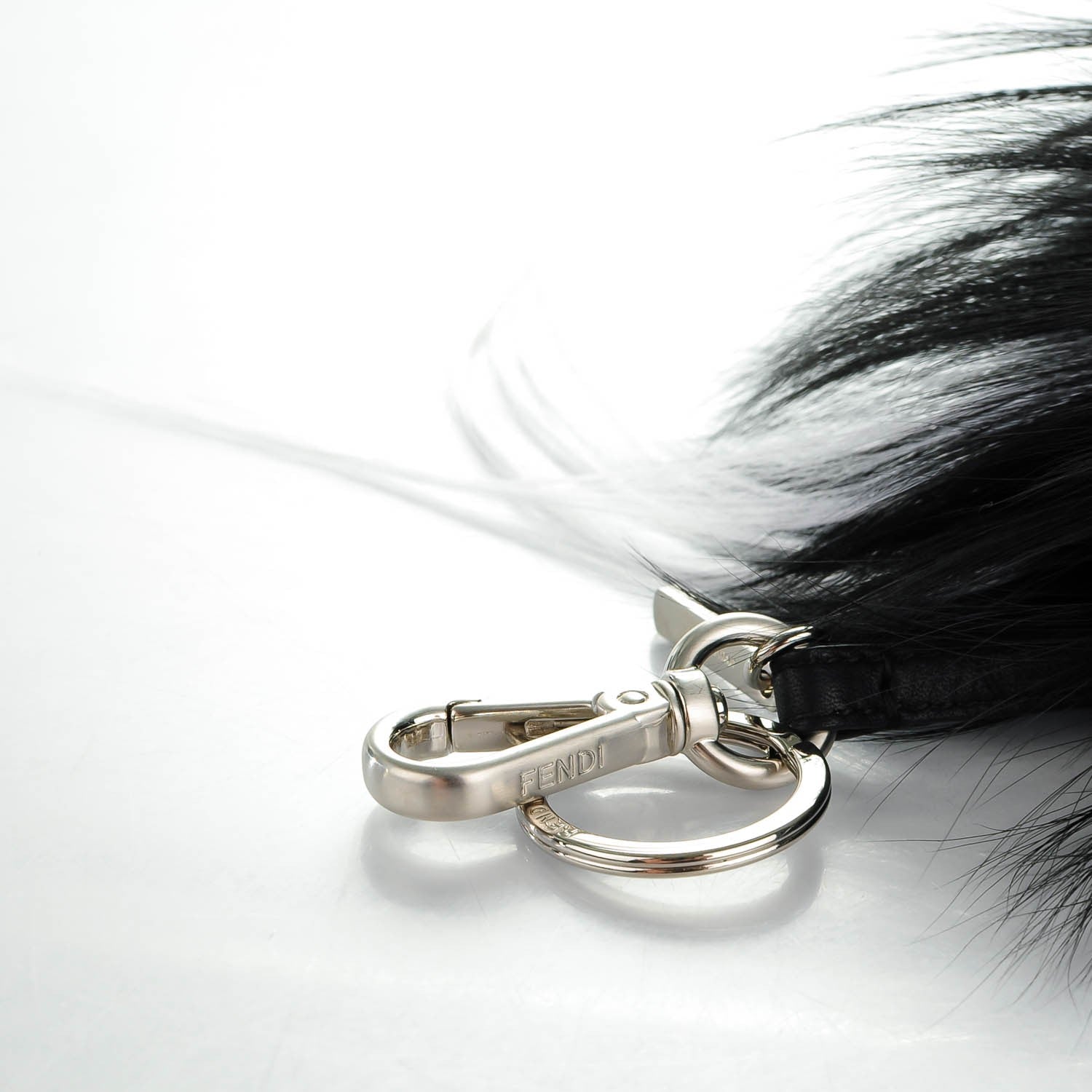 Fendi Cuoio Romano Goat Fox Fur Metal Stitch Triangle Monster Eyes Cube Bag Charm Black White 3 of 5