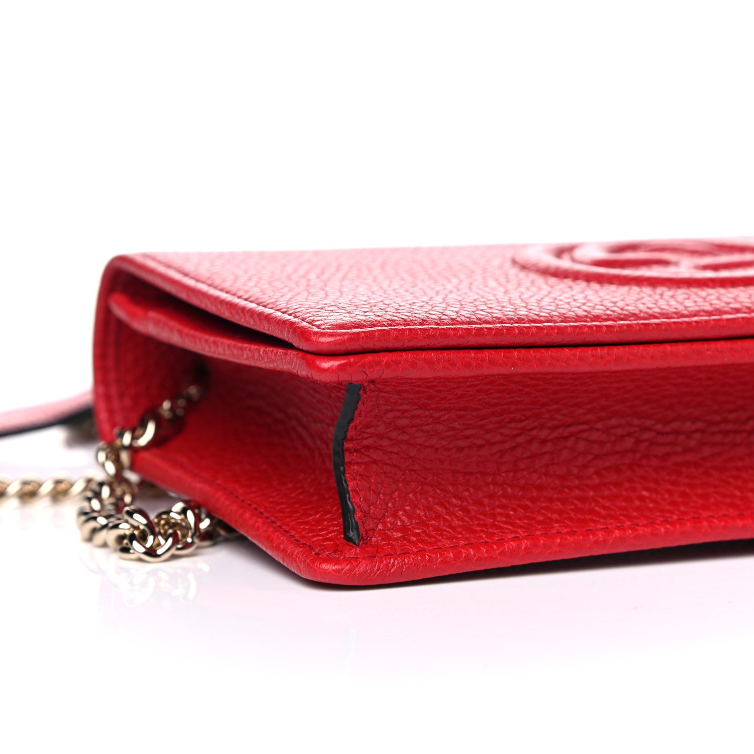 Gucci Pebbled Calfskin Soho Wallet on Chain Tabasco Red 7 of 10