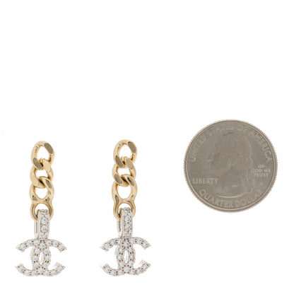 Chanel Metal Crystal CC Chain Drop Earrings Gold 2 of 5