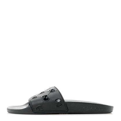 Gucci Rubber GG Monogram Perforated Womens Slide Sandals 39 Black 1 of 9