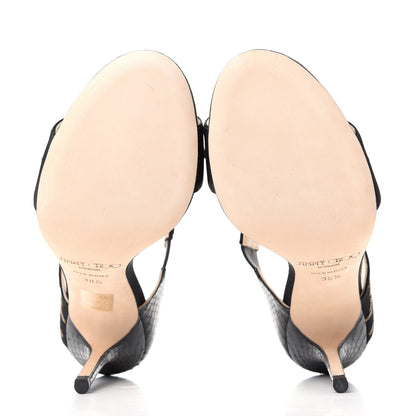 Jimmy Choo Sequins Elaphe Degrade Tallow Ankle Heels 38.5 Black Gold 6 of 10