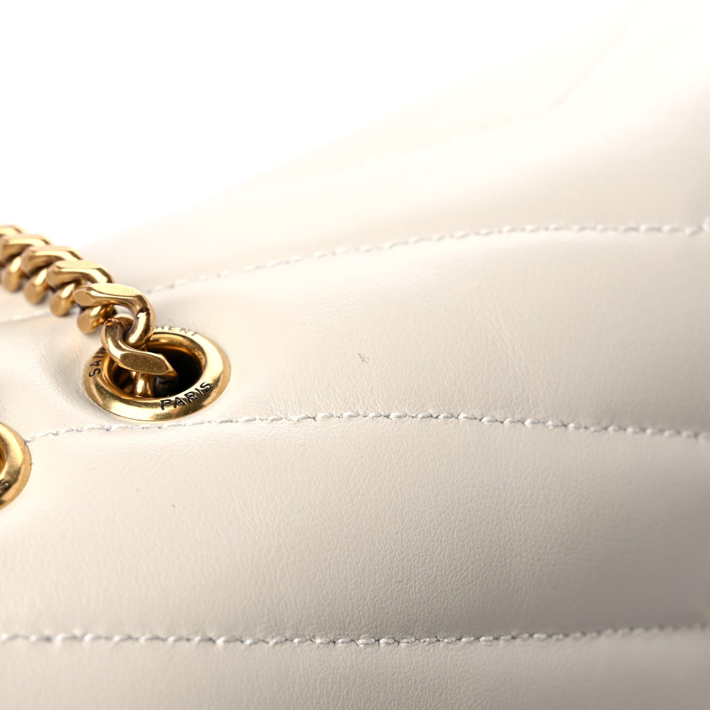 Calfskin Y Quilted Monogram Small Loulou Chain Satchel Blanc Vintage