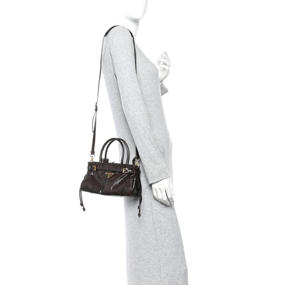 Prada Glossy Calfskin Triangle Mini Bonnie Shoulder Bag Moro 2 of 10