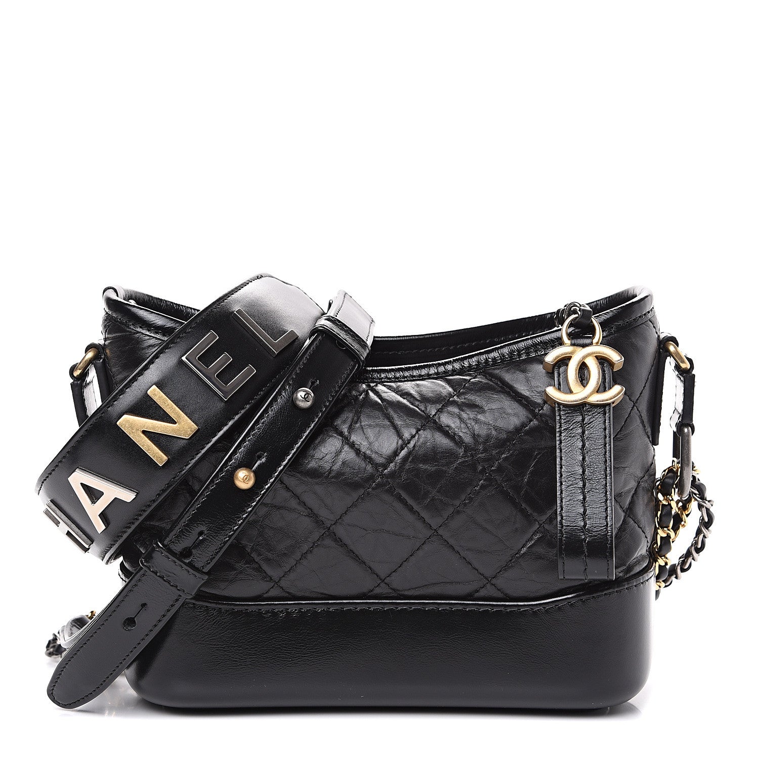 Chanel Aged Calfskin Quilted Small Gabrielle Logo Hobo Black 1 of 10