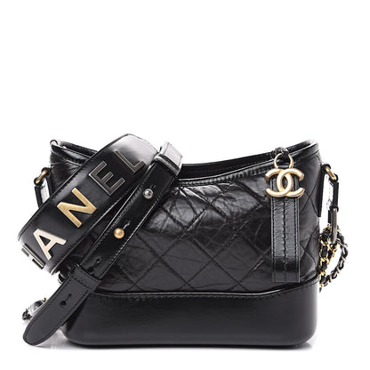 Chanel Aged Calfskin Quilted Small Gabrielle Logo Hobo Black 1 of 10