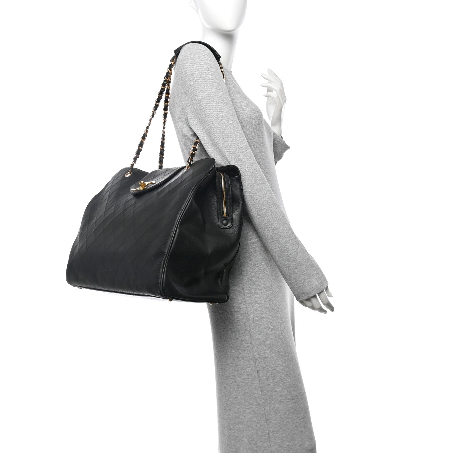 Chanel Calfskin Stitched XL Weekender Black 2 of 13