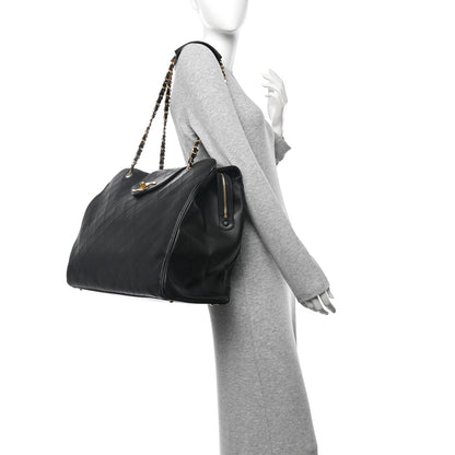Chanel Calfskin Stitched XL Weekender Black 2 of 13