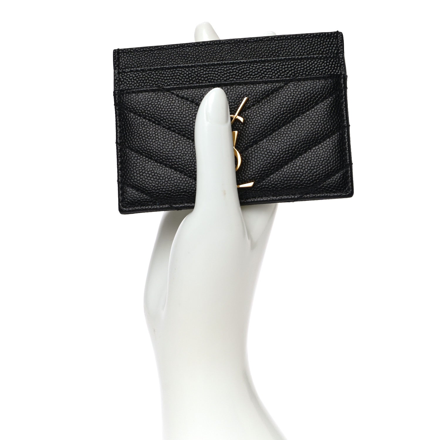 Saint Laurent Grain De Poudre Matelasse Chevron Monogram Credit Card Case Black 2 of 10
