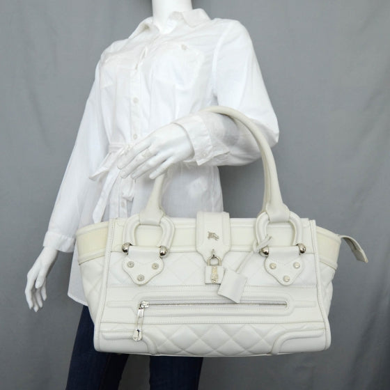 Leather Quilted Large Manor Tote White