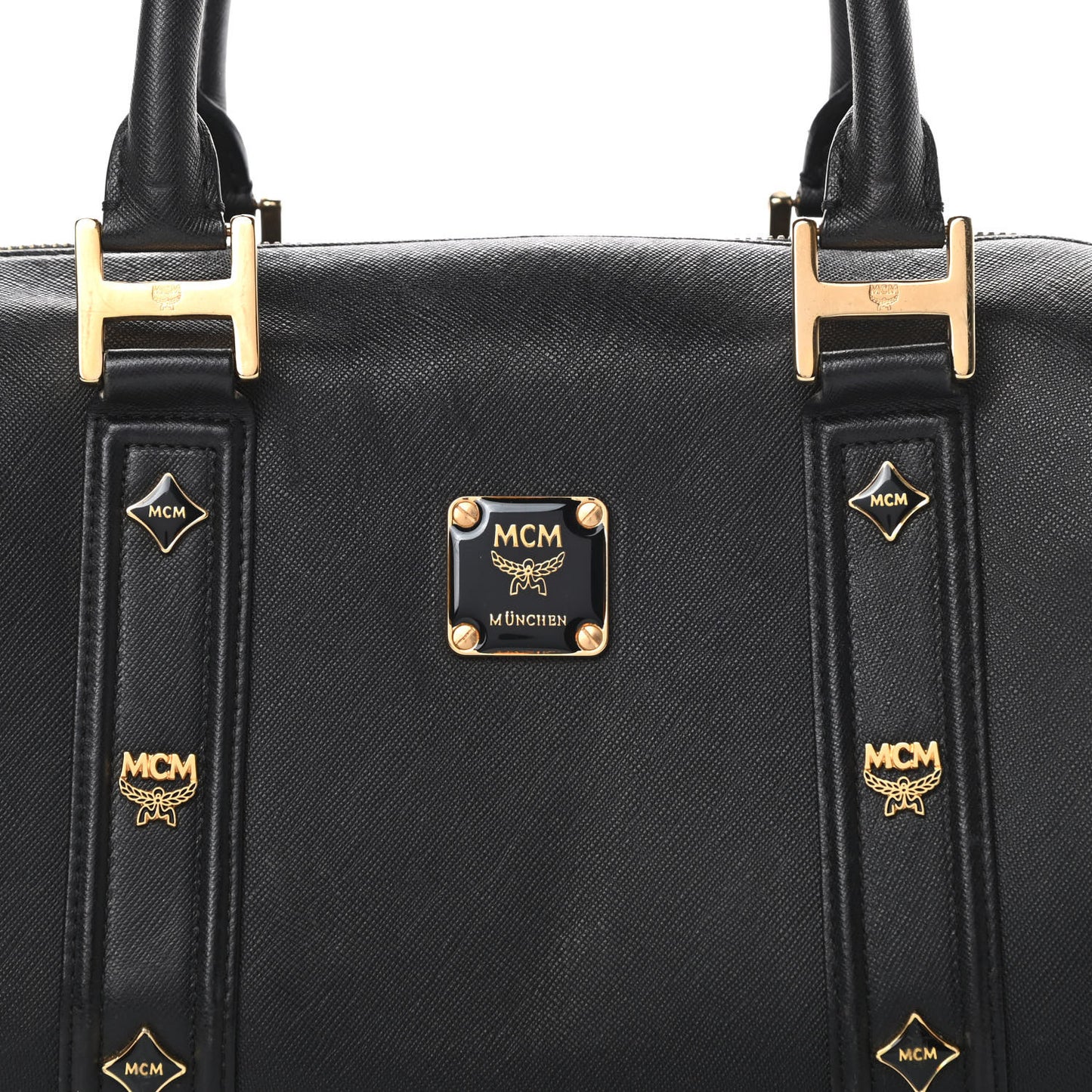 Grained Calfskin Studded Boston Bag Black