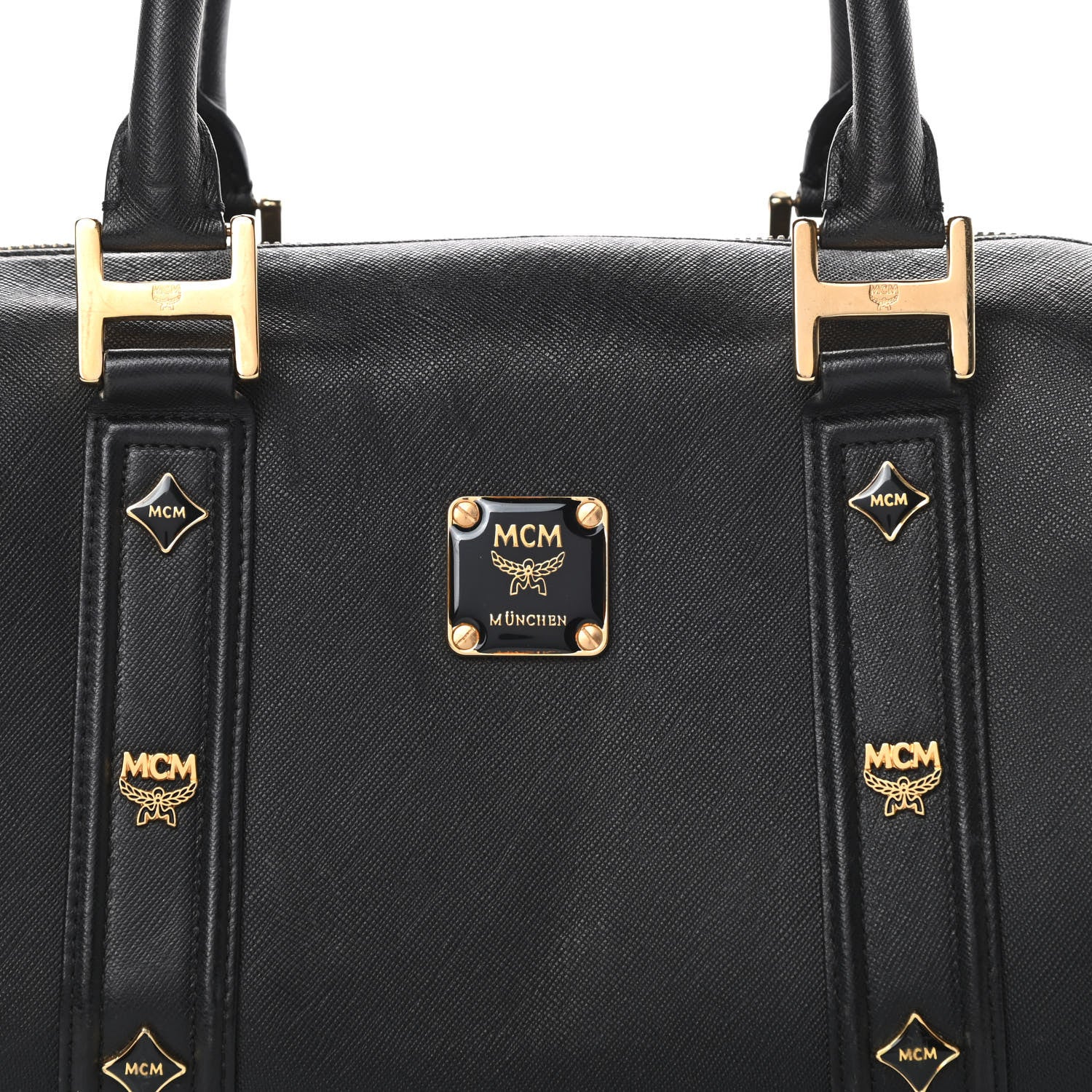 MCM Grained Calfskin Studded Boston Bag Black 8 of 14