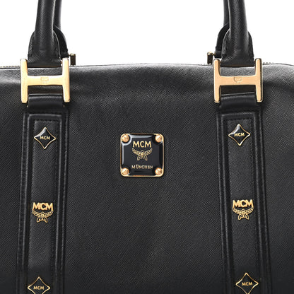 MCM Grained Calfskin Studded Boston Bag Black 8 of 14