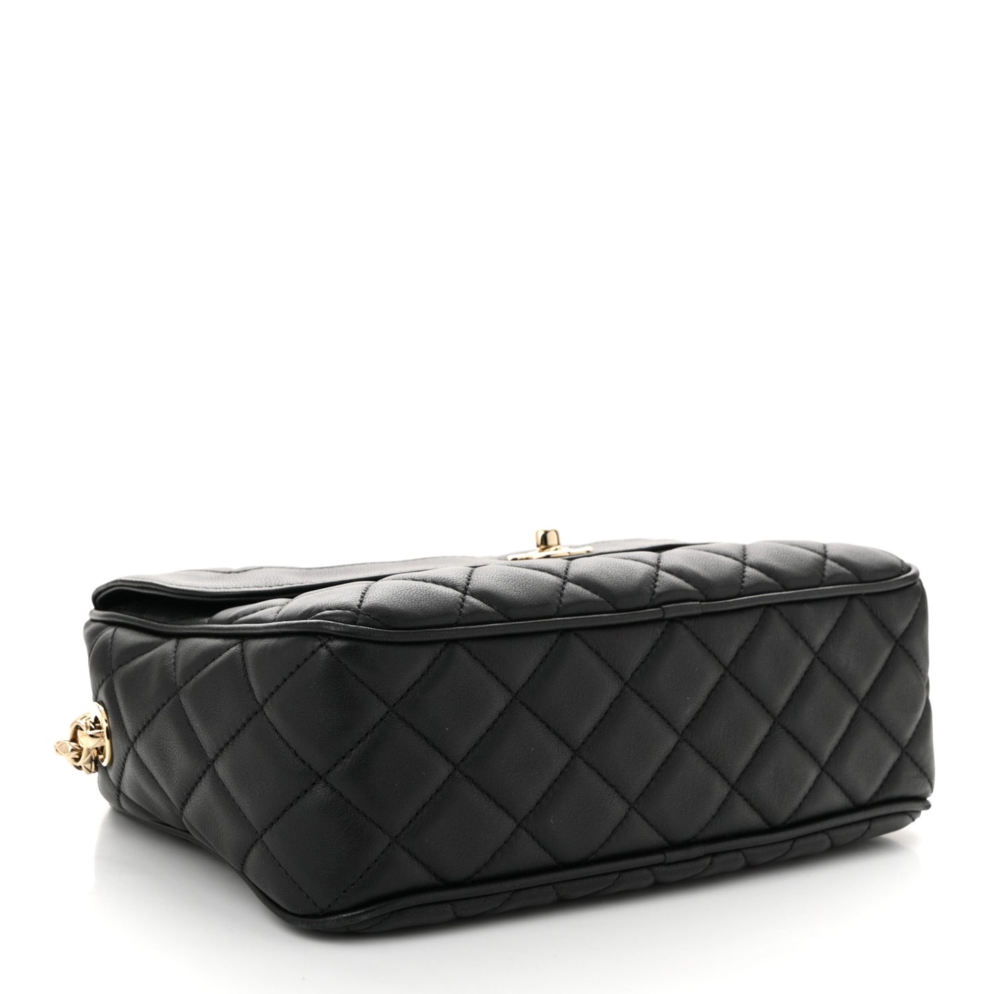 Lambskin Quilted Tassel Flap Camera Case Black