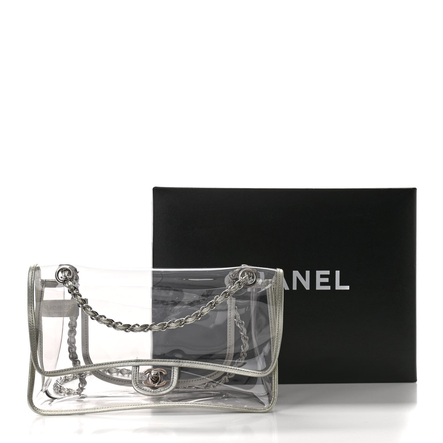 Chanel Metallic Lambskin PVC Medium Naked Flap Transparent Silver 11 of 11