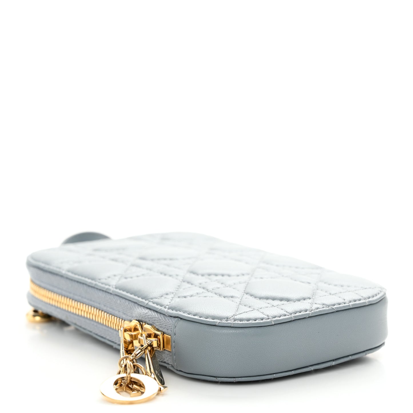 Lambskin Cannage Lady Dior Phone Holder Cloud Blue