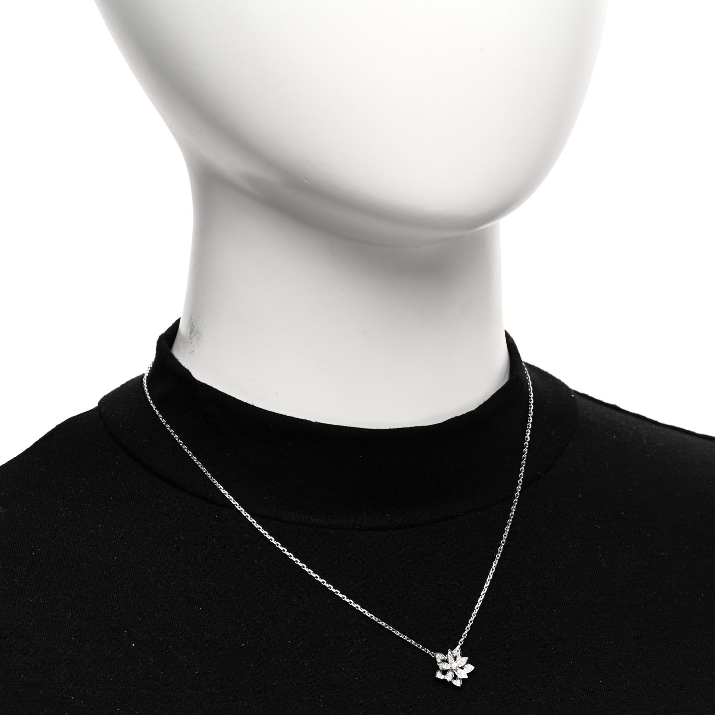 18K White Gold Diamond Mini Lotus Pendant Necklace
