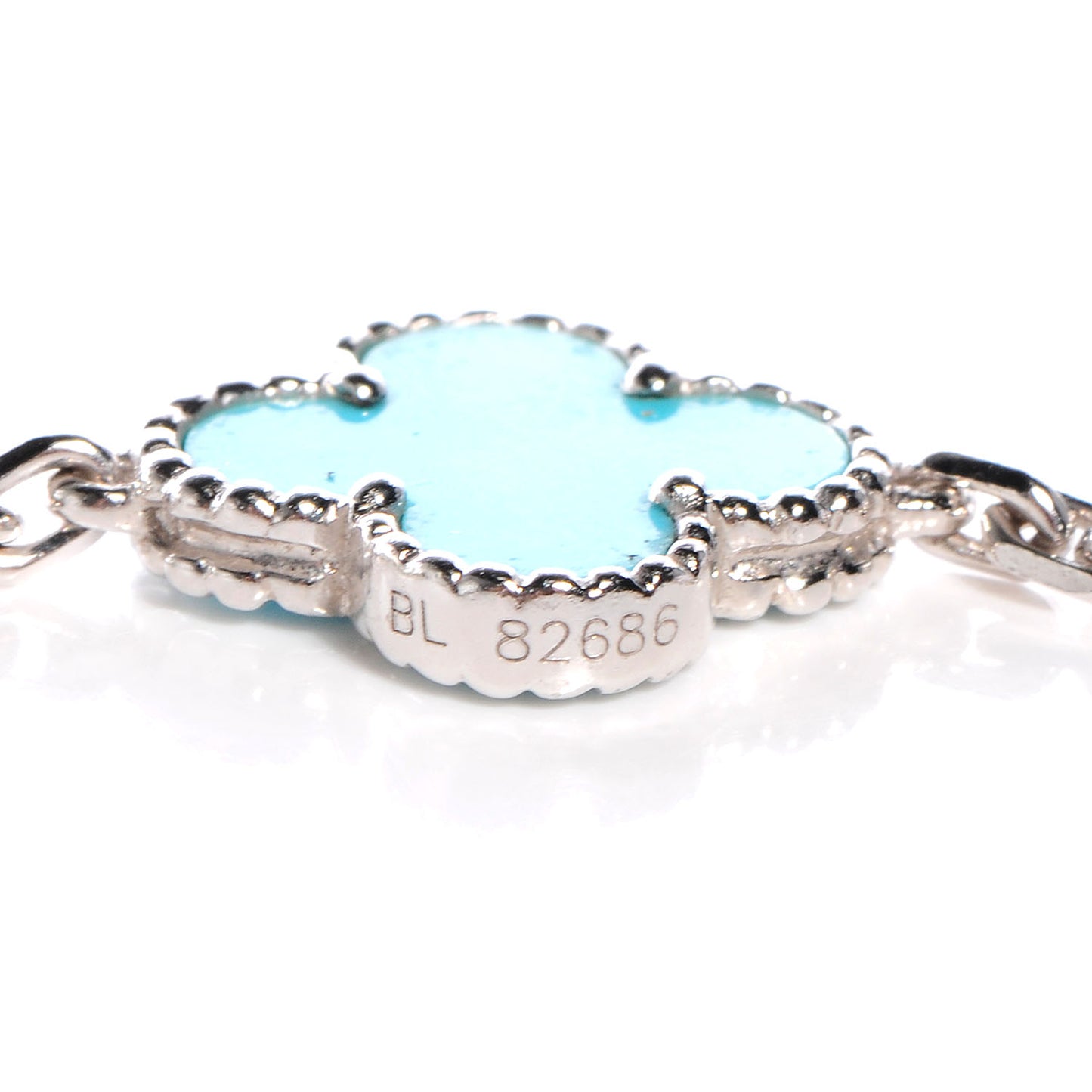 18K White Gold Turquoise 10 Motifs Vintage Alhambra Necklace