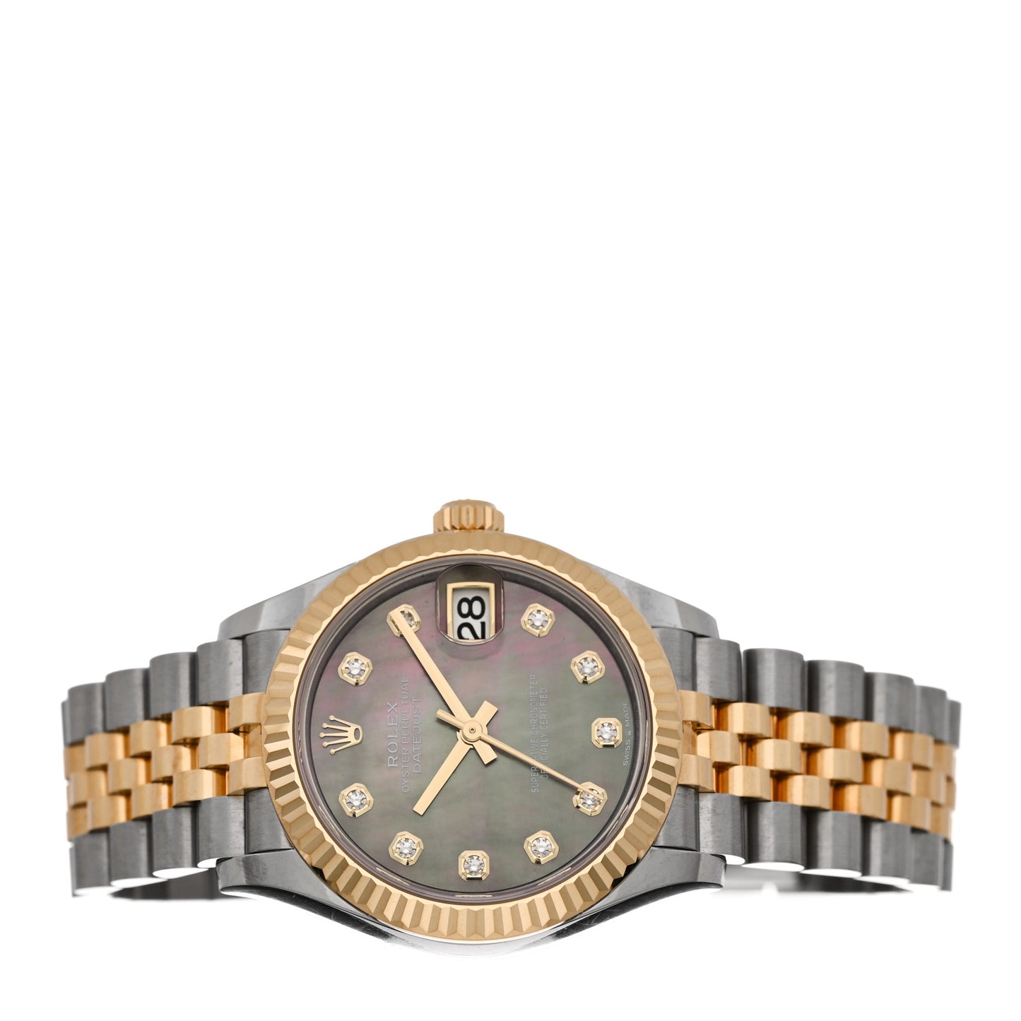 Stainless Steel 18K Yellow Gold Diamond Black Mother of Pearl 31mm Oyster Perpetual Datejust Watch 278273