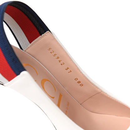 Gucci Malaga Kid Web Sylvie High Heel Slingback Pumps 37 White 9 of 13