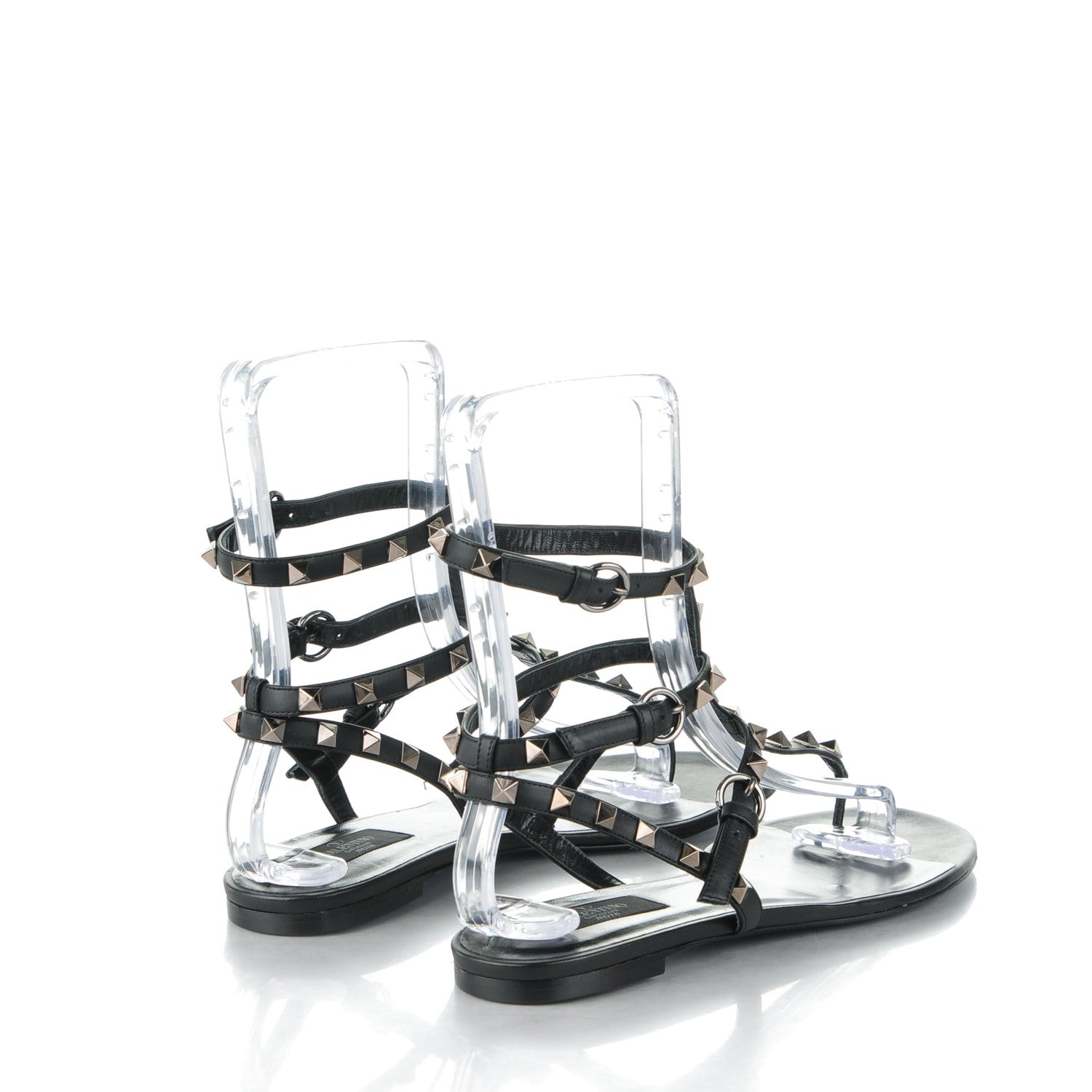 Valentino Garavani Calfskin Rockstud Ankle Wrap Flat Thong Sandals 41 Black 5 of 8