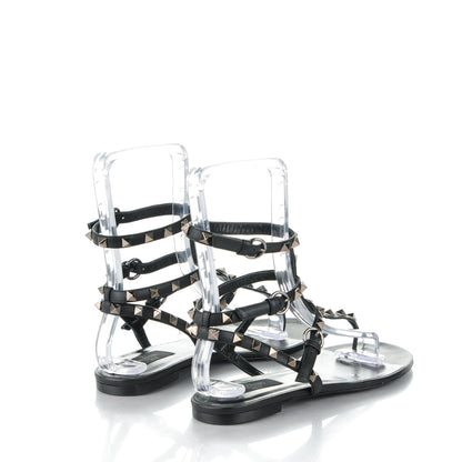 Valentino Garavani Calfskin Rockstud Ankle Wrap Flat Thong Sandals 41 Black 5 of 8