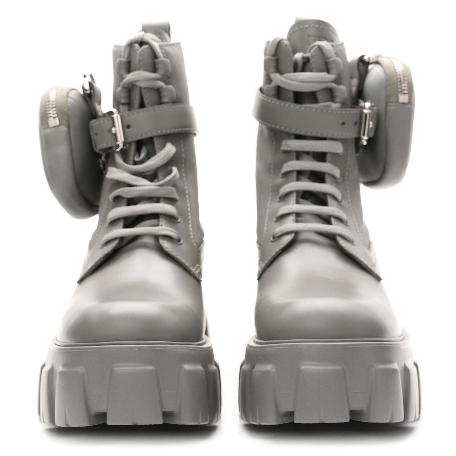 Prada Spazzolato Rois Re-Nylon Metal Triangle Logo Monolith Pouch Pocket 55mm Boots 36.5 Marmo 3 of 10