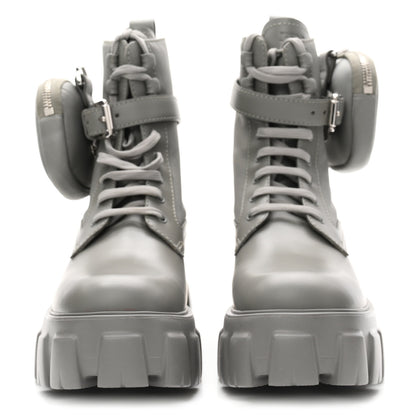 Prada Spazzolato Rois Re-Nylon Metal Triangle Logo Monolith Pouch Pocket 55mm Boots 36.5 Marmo 3 of 10