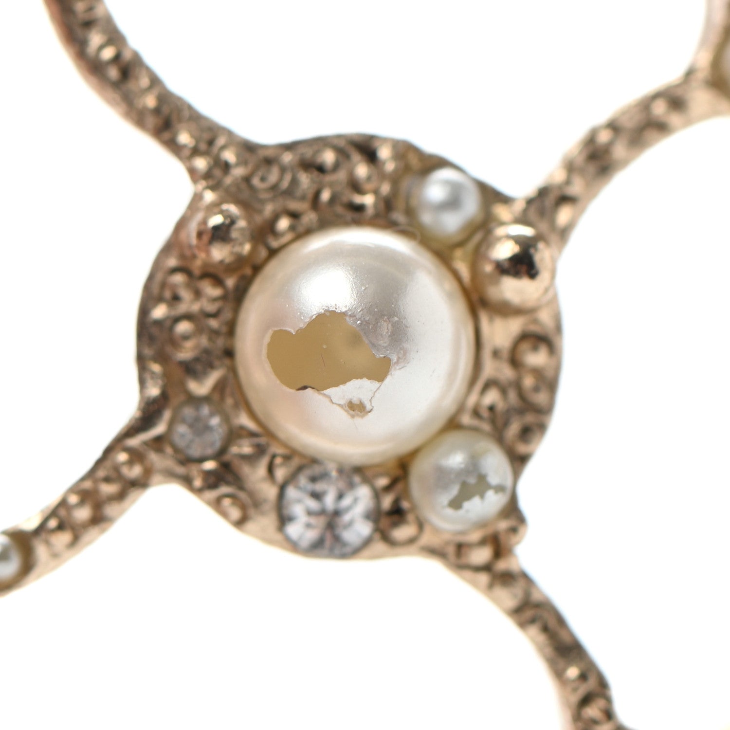 Chanel Pearl Crystal CC Camellia Brooch Light Gold 6 of 7