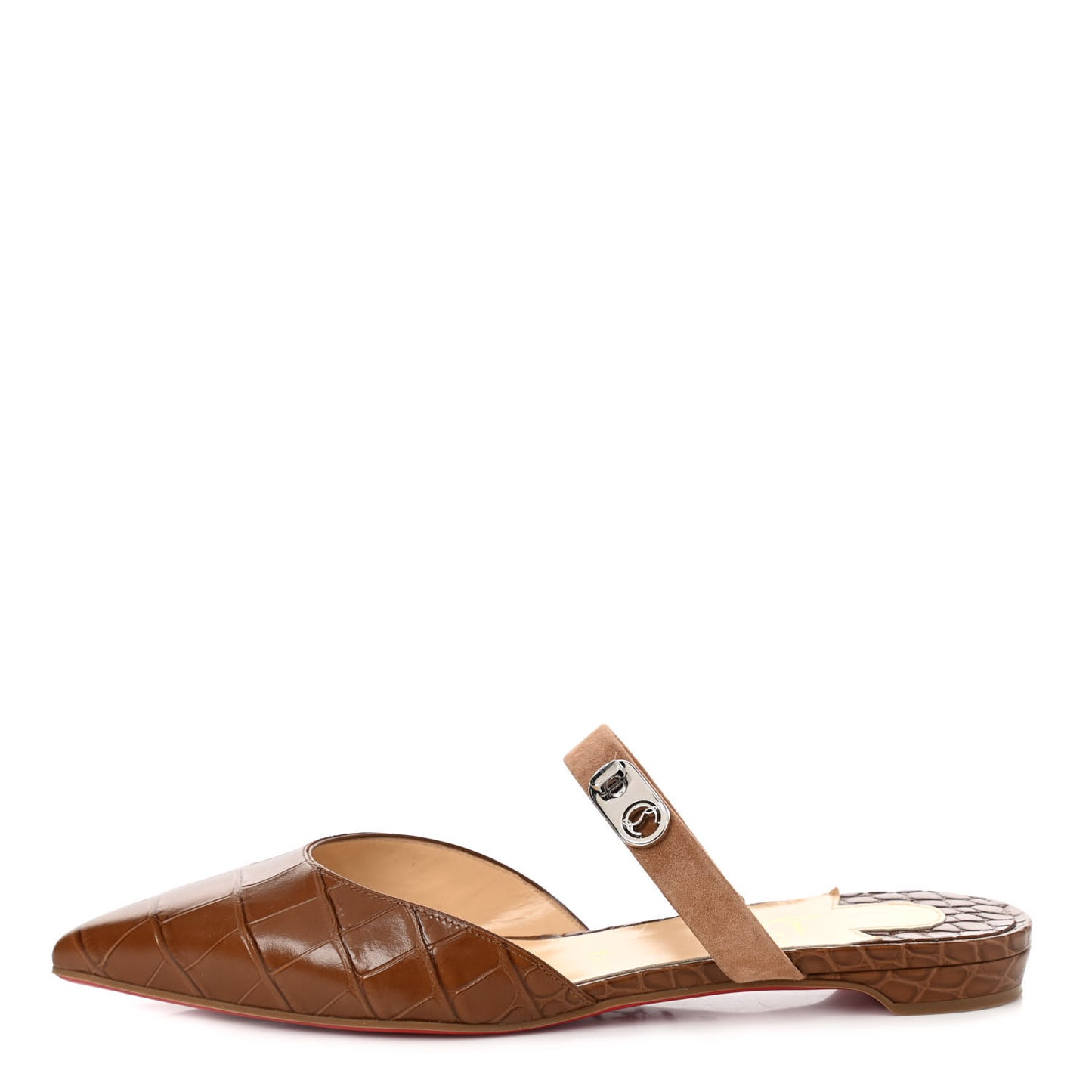 Calfskin Crocodile Embossed Choc Lock Flats 38.5 Biscotto