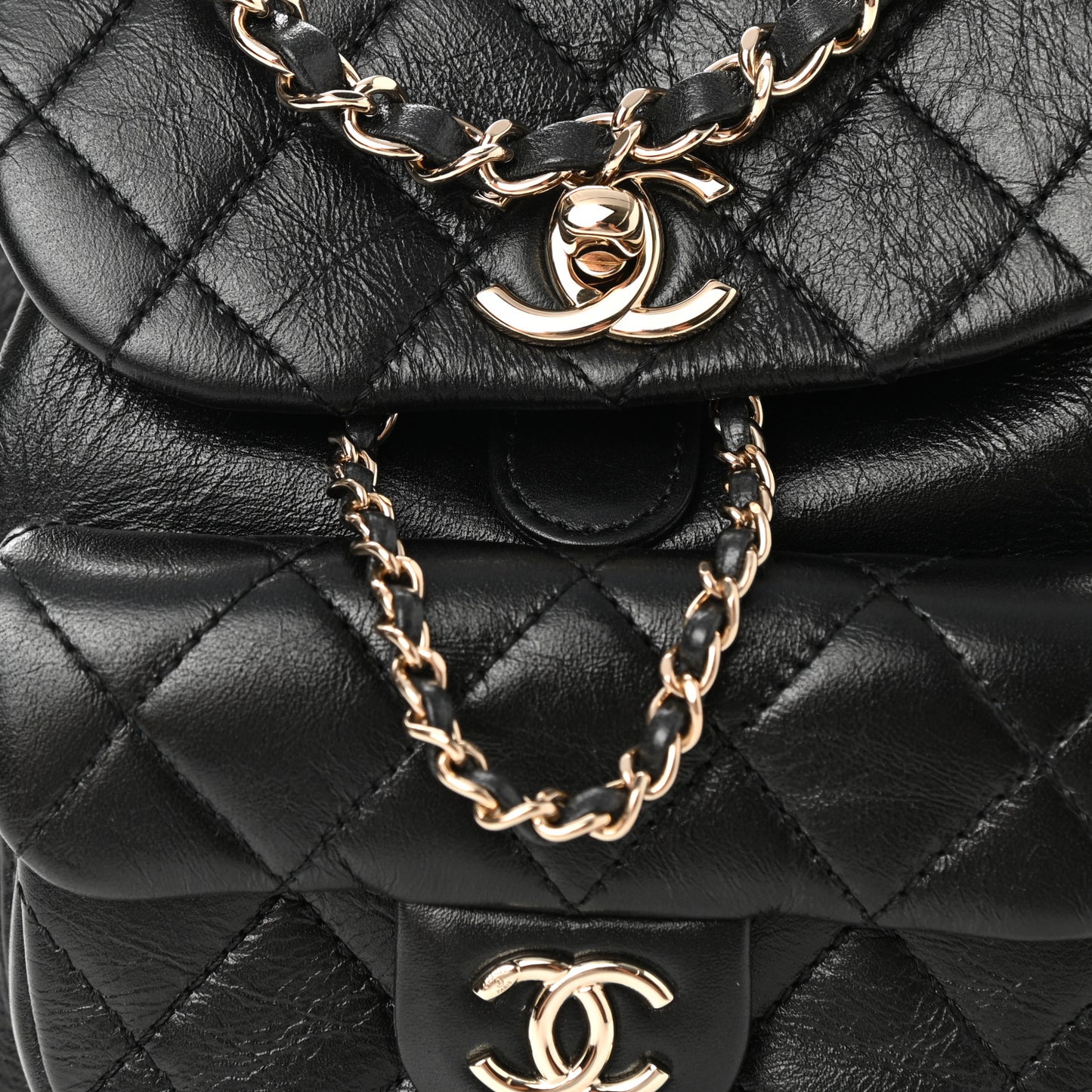 Glazed Aged Calfskin Quilted Small Duma Drawstring Backpack Black