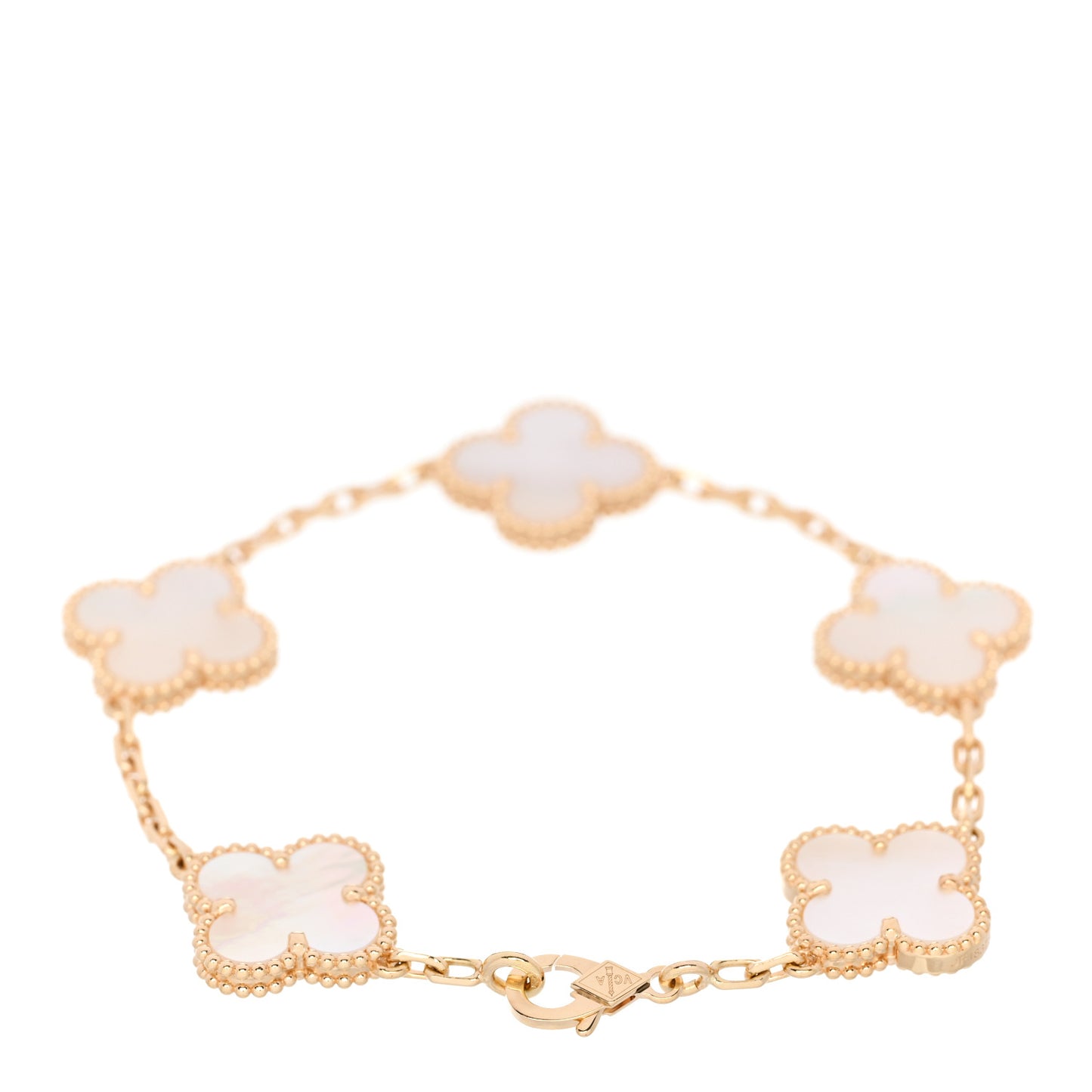18K Yellow Gold Mother of Pearl 5 Motifs Vintage Alhambra Bracelet