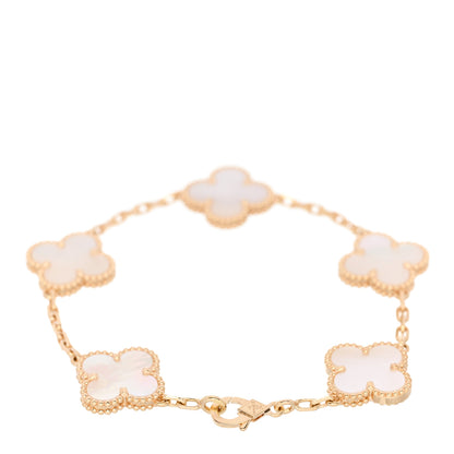 Van Cleef & Arpels 18K Yellow Gold Mother of Pearl 5 Motifs Vintage Alhambra Bracelet 2 of 5