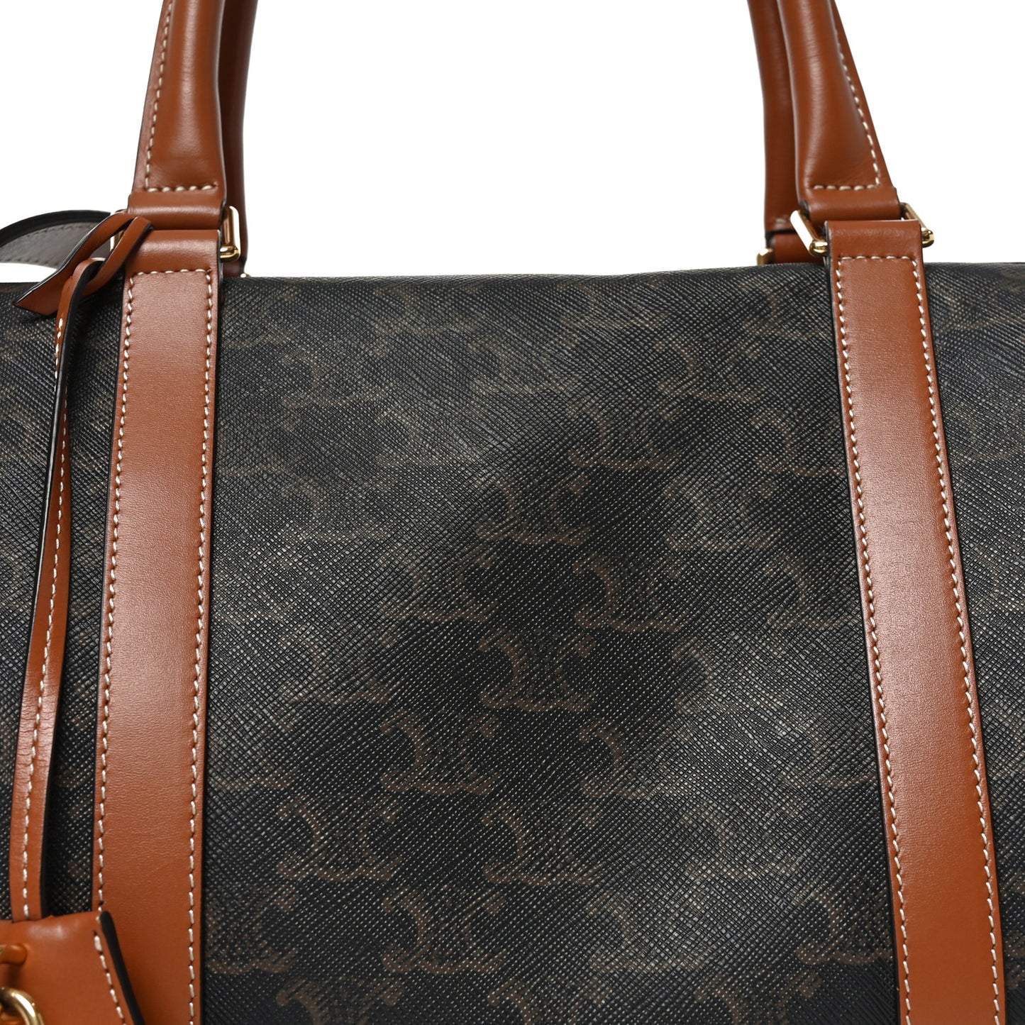 Triomphe Canvas Calfskin Boston Bag Tan