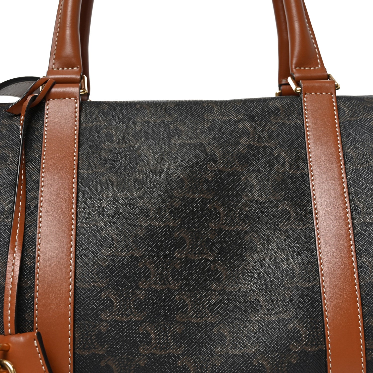 Celine Triomphe Canvas Calfskin Boston Bag Tan 7 of 9