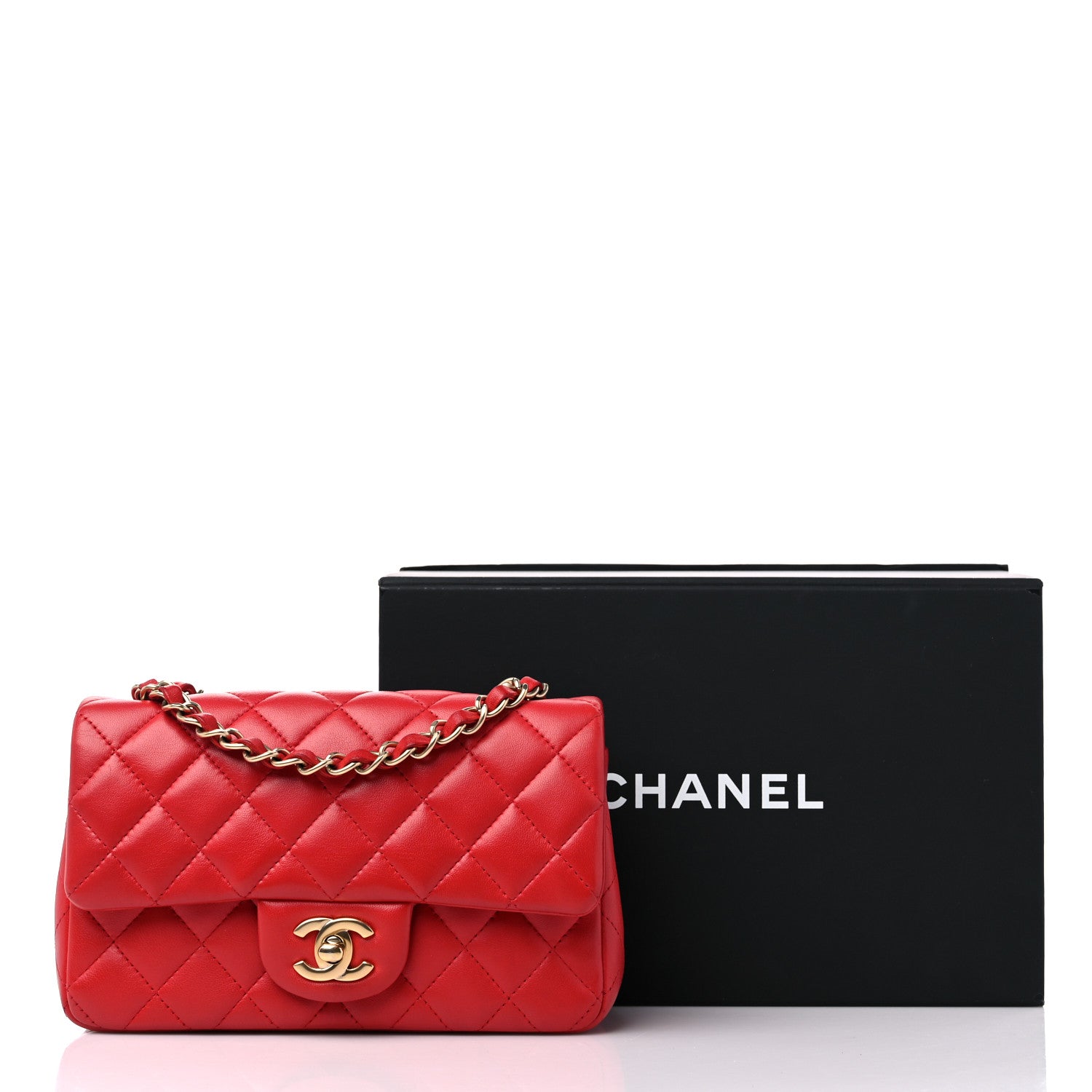 Chanel Lambskin Quilted Mini Rectangular Flap Red 14 of 14