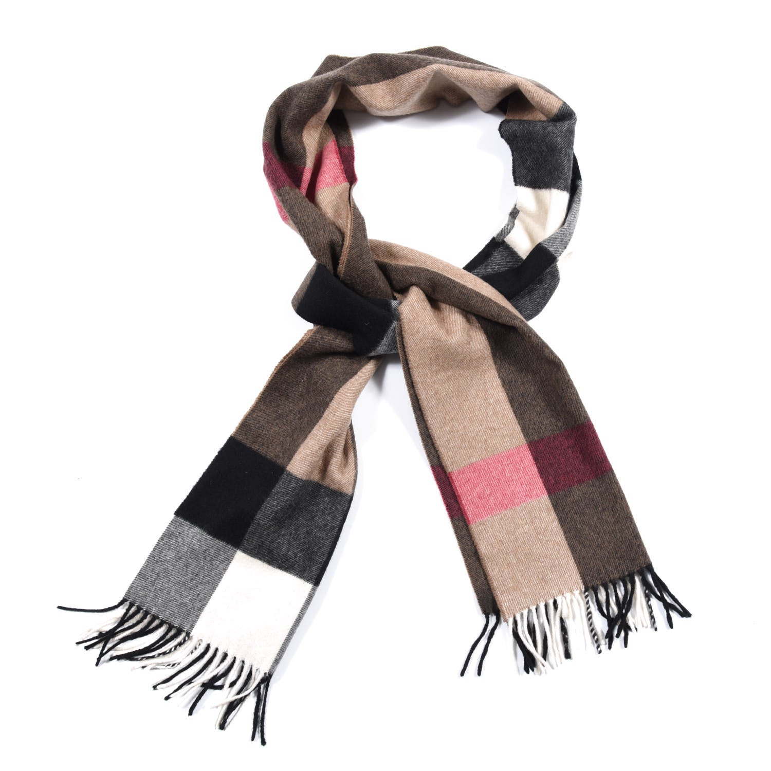Burberry Cashmere Mega Check Fringe Scarf Camel 1 of 5