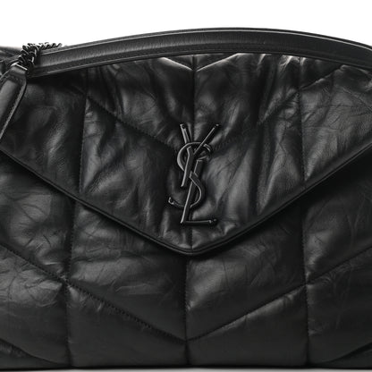 Saint Laurent Calfskin Quilted Medium Loulou Puffer Monogram Chain Satchel Black 8 of 10