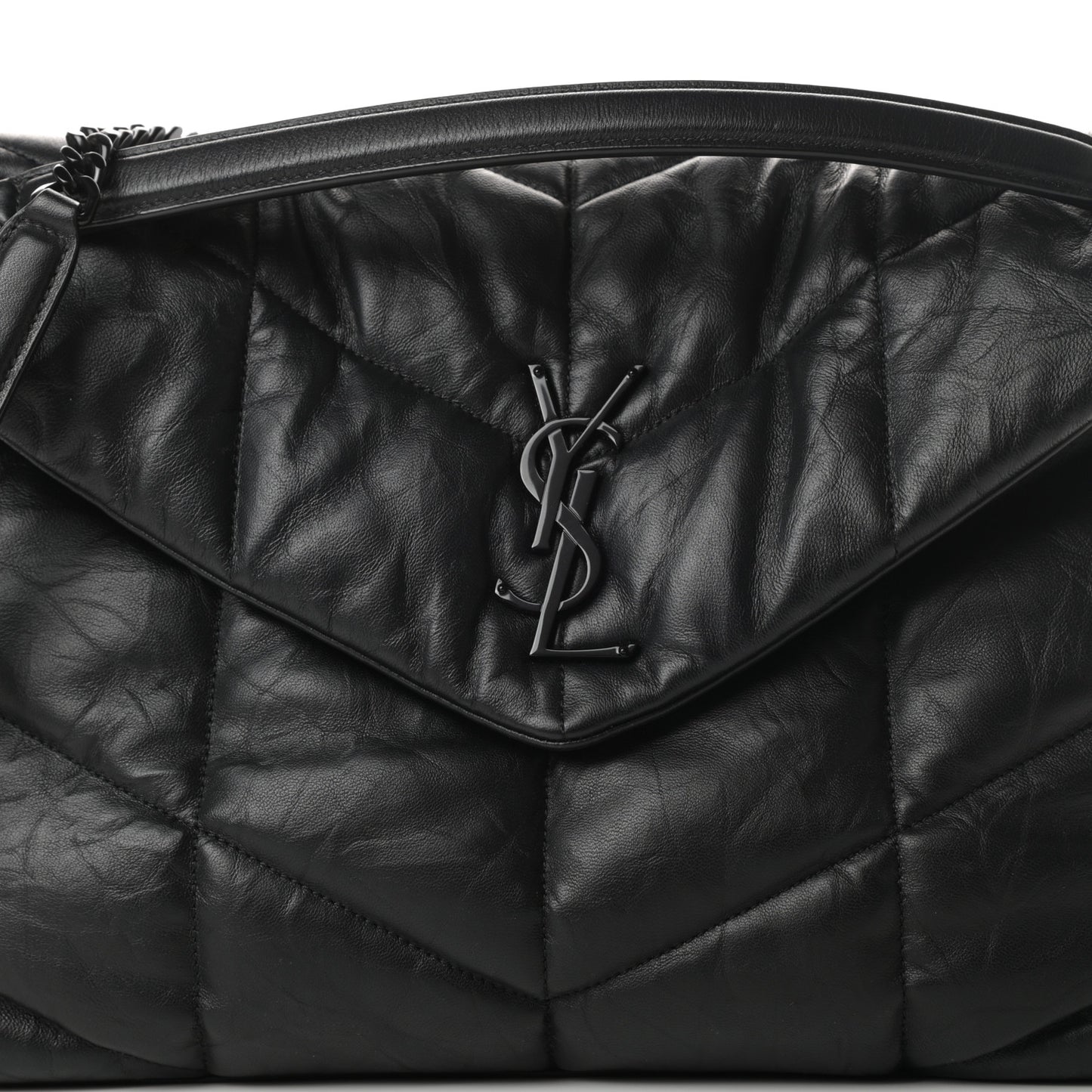 Calfskin Quilted Medium Loulou Puffer Monogram Chain Satchel Black