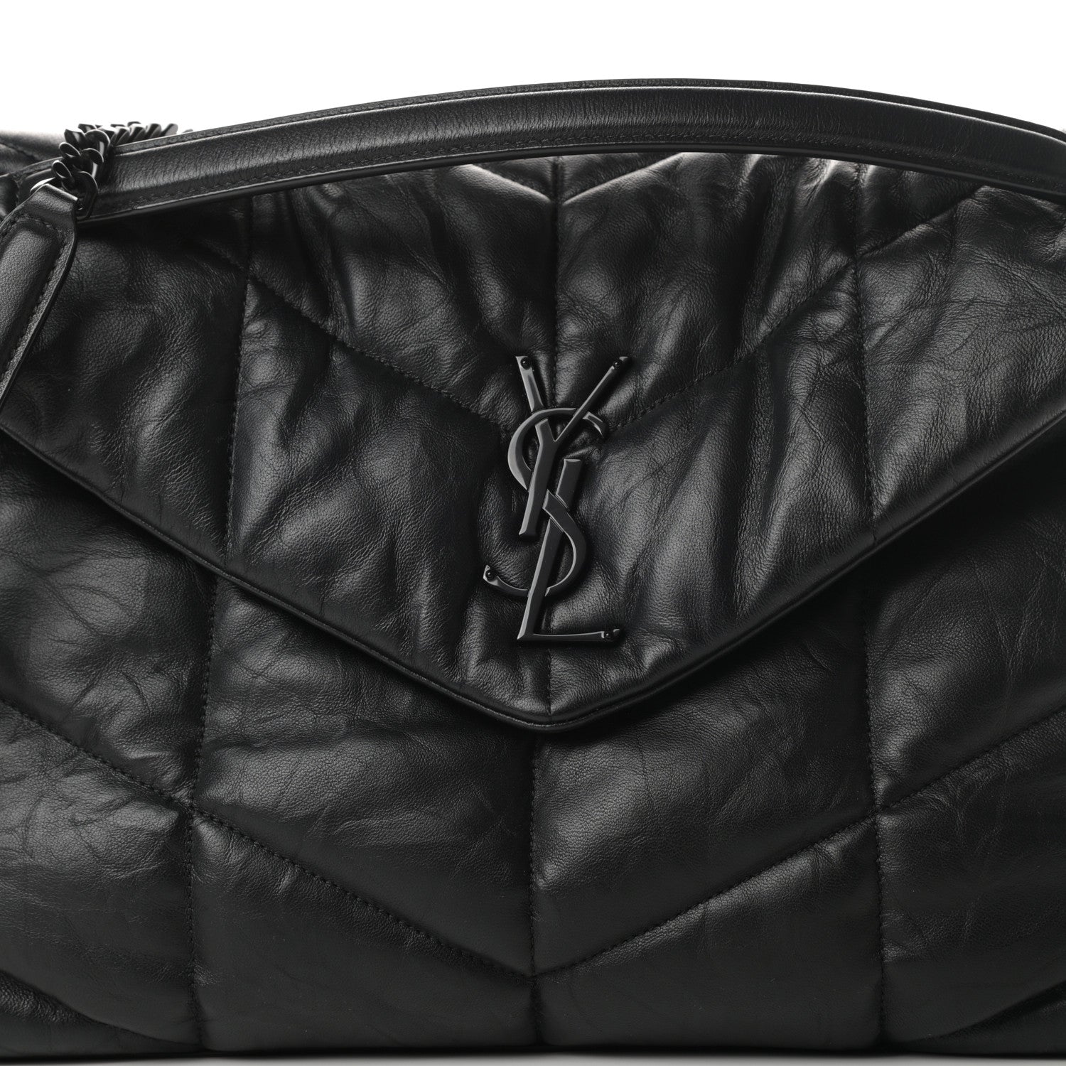 Saint Laurent Calfskin Quilted Medium Loulou Puffer Monogram Chain Satchel Black 8 of 10
