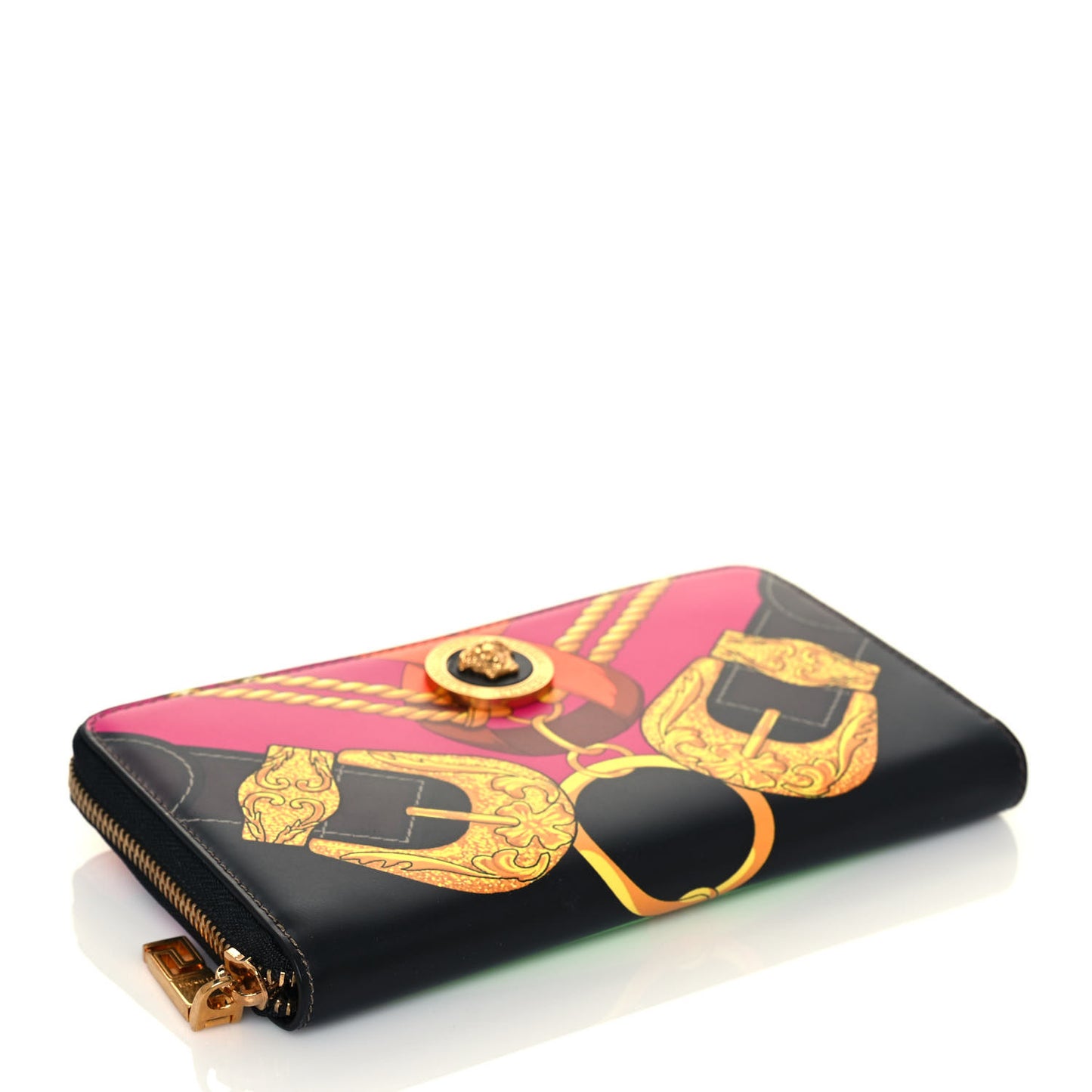 Calfskin Medusa Barocco Rodeo Print Zip Around Wallet Black Multicolor