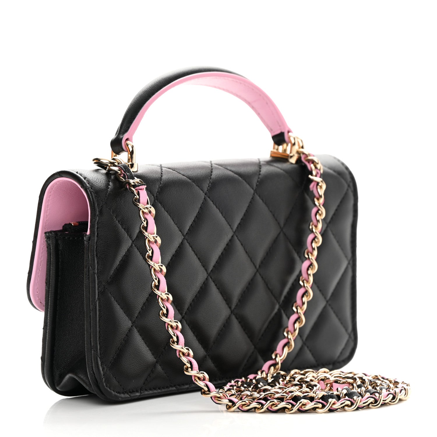 Chanel Lambskin Quilted Flap Phone Holder With Chain Black Lilac 3 of 15