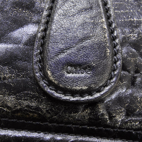 Chloe Leather Large Bay Tote Metallic Navy 10 of 10