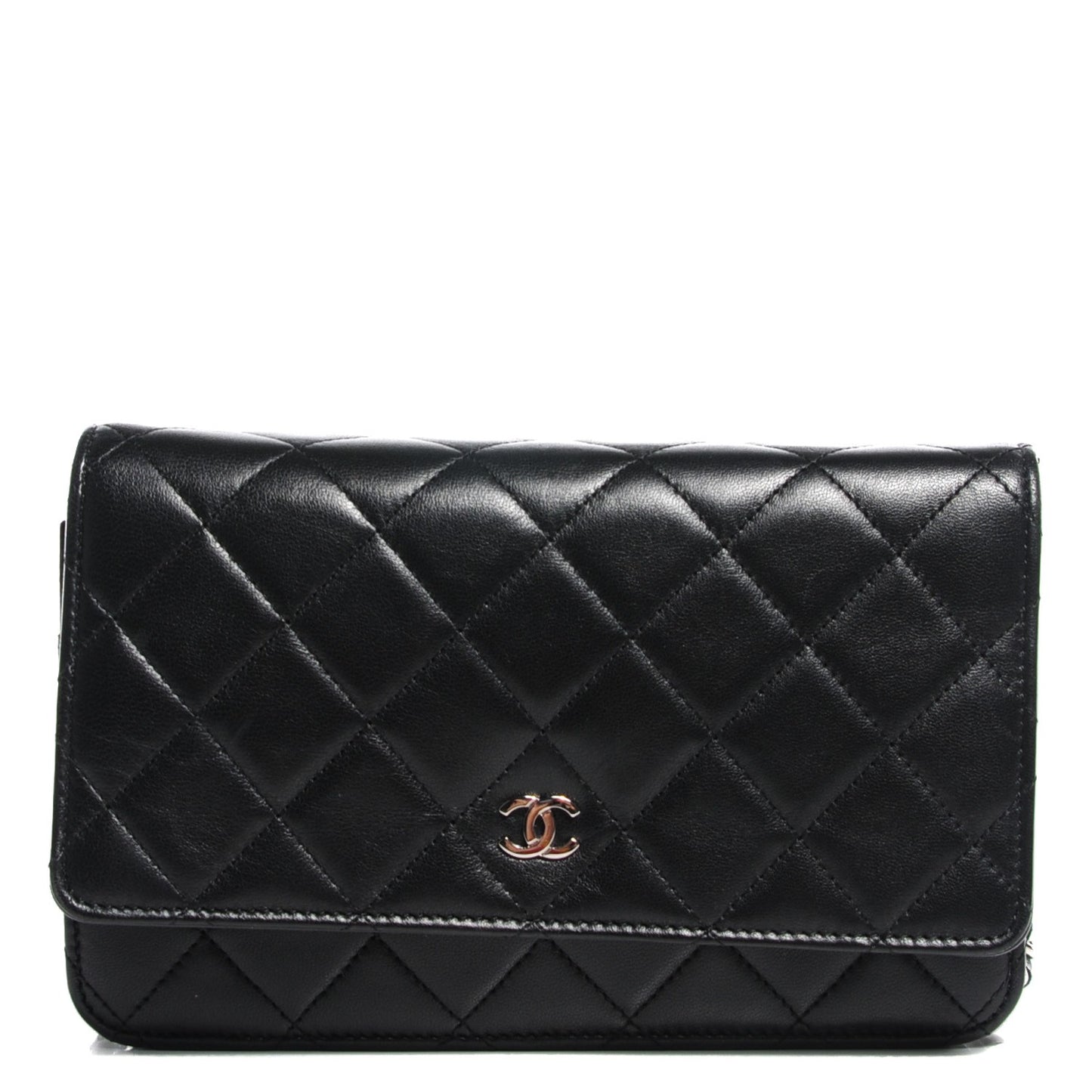 Lambskin Quilted Wallet on Chain WOC Black